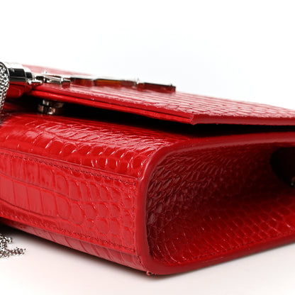 Saint Laurent Calfskin Crocodile Embossed Medium Classic Monogram Kate Tassel Satchel Red 9 of 9