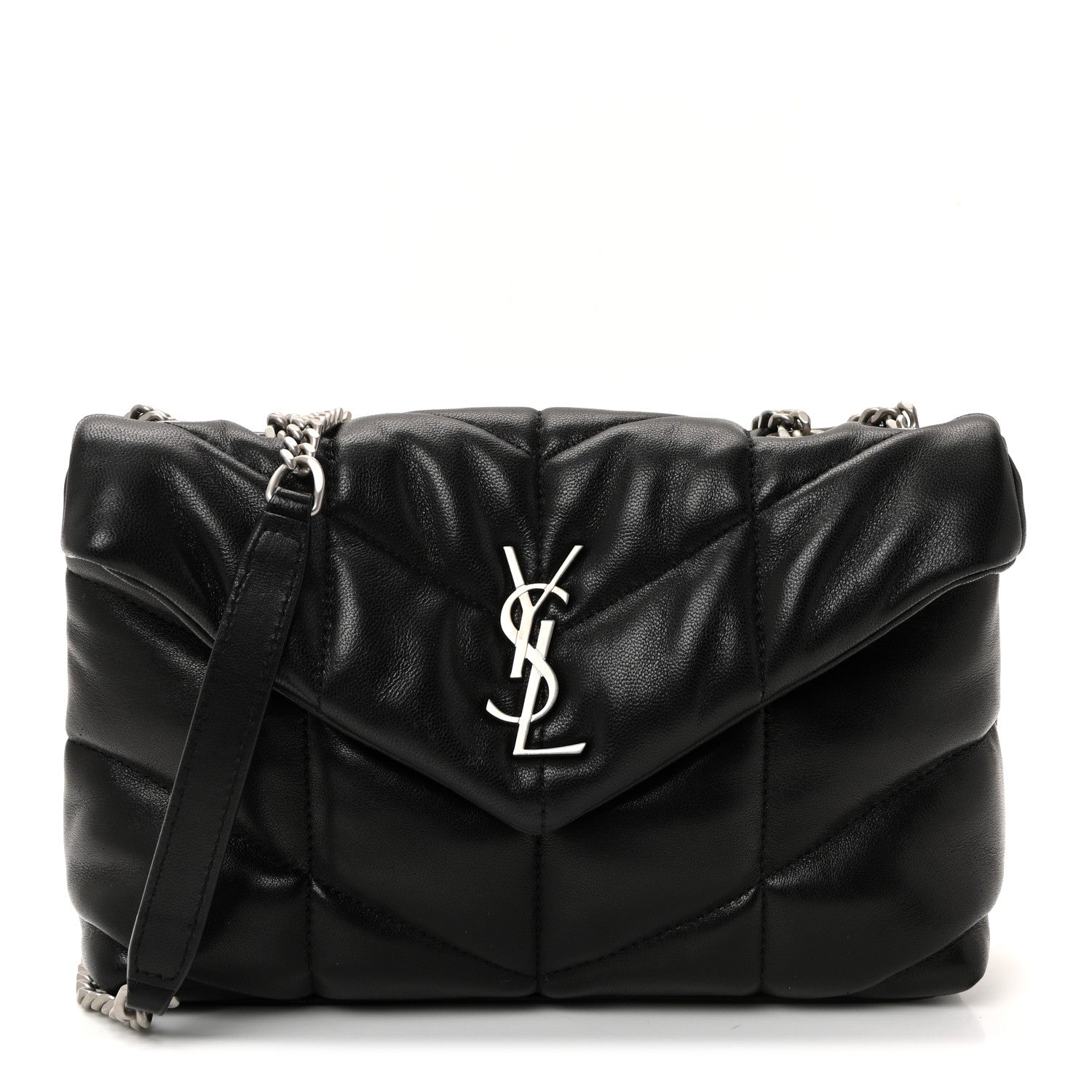 Saint Laurent Lambskin Quilted Toy Loulou Puffer Monogram Chain Satchel Black 1 of 10