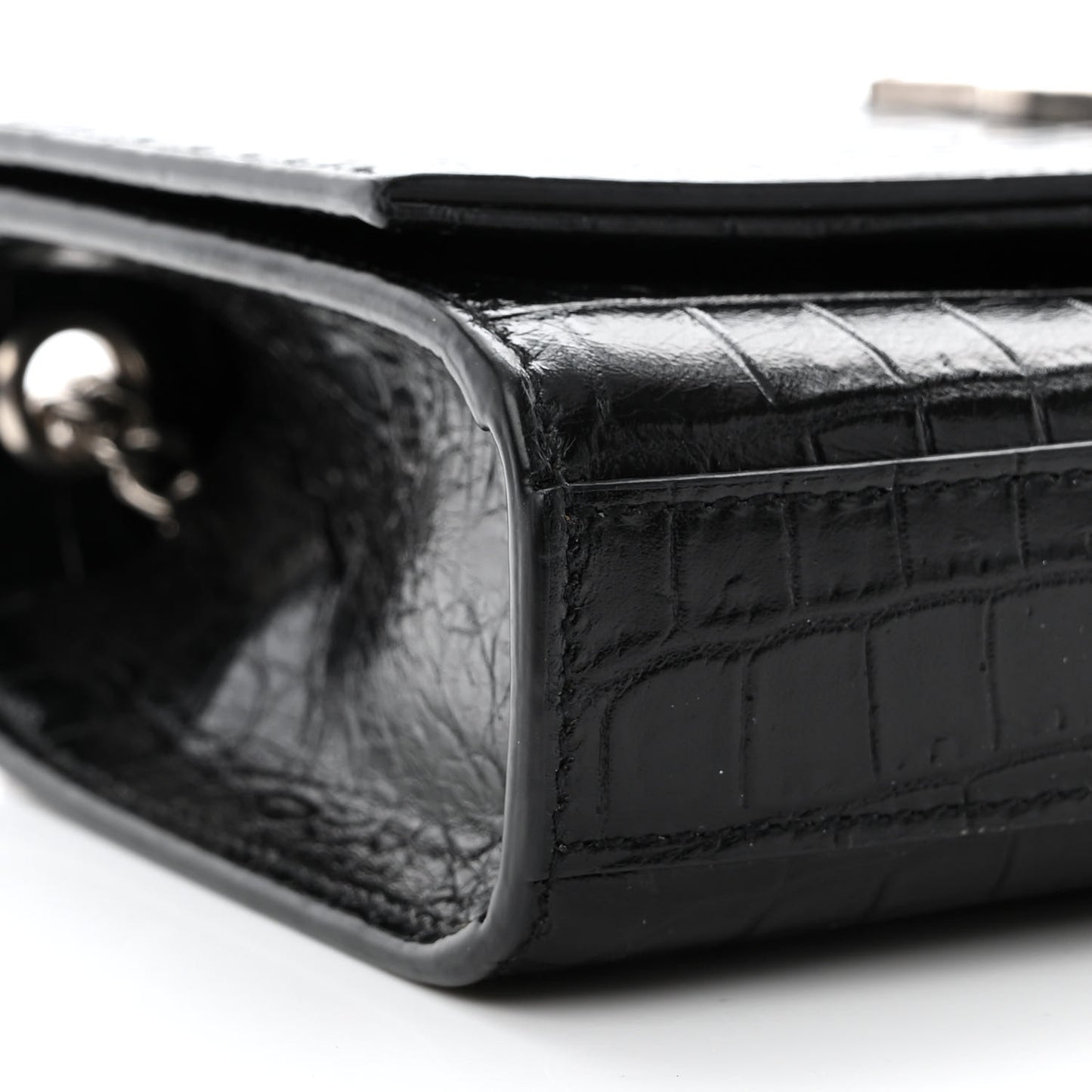 Calfskin Crocodile Embossed Small Classic Monogram Kate Tassel Satchel Black