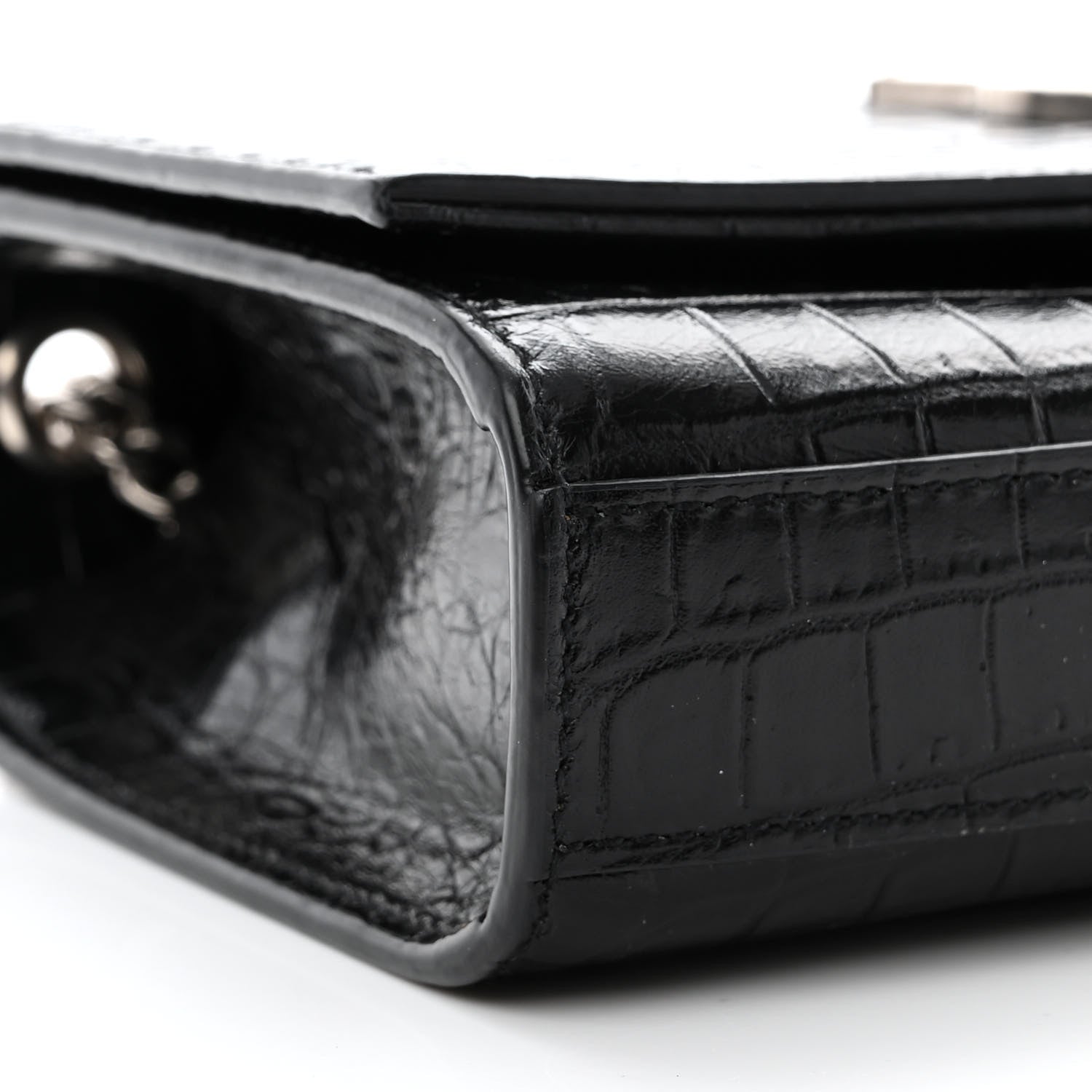Saint Laurent Calfskin Crocodile Embossed Small Classic Monogram Kate Tassel Satchel Black 9 of 10