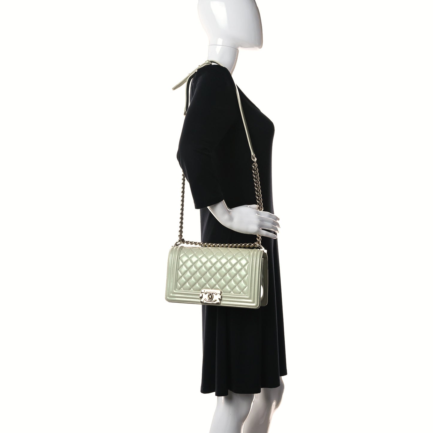 Patent Calfskin Quilted Medium Boy Flap Light Green