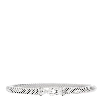 David Yurman Sterling Silver Diamond 5mm Cable Buckle Bracelet 1 of 3