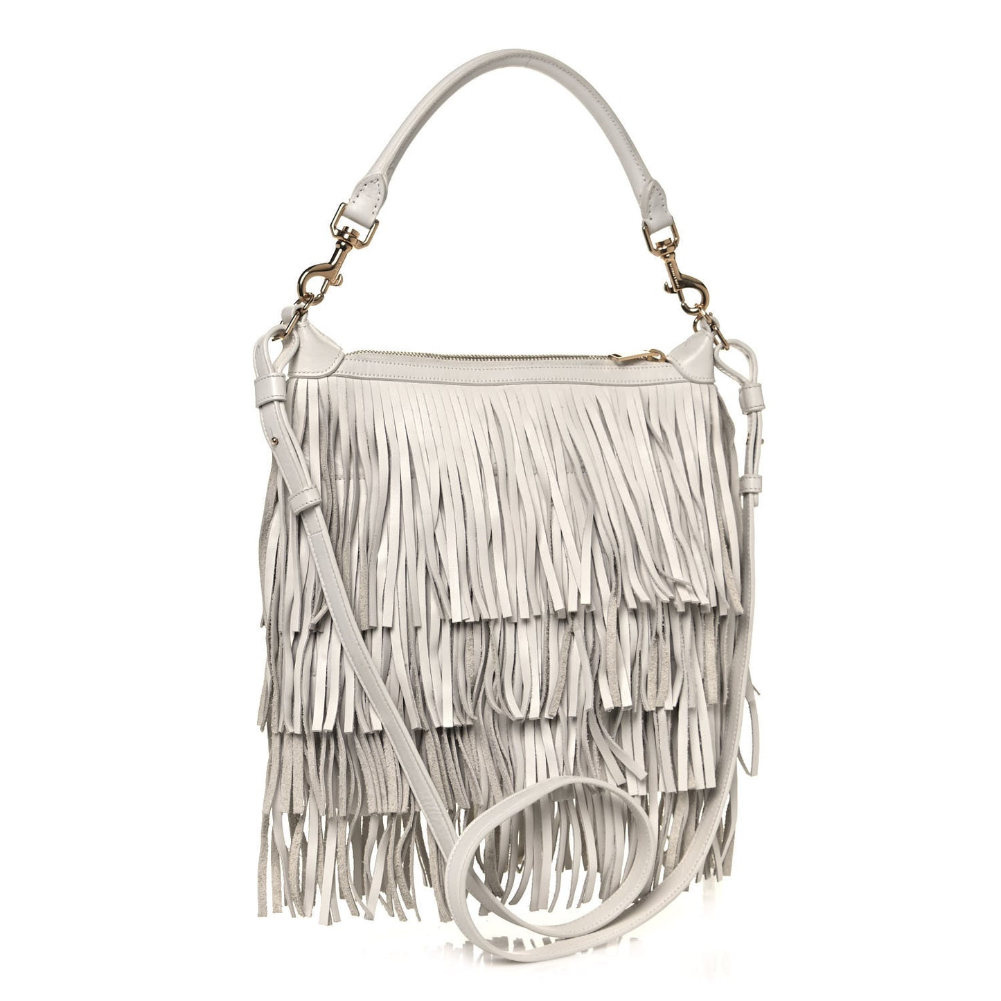 Calfskin Small Emmanuelle Fringe Hobo Bag White