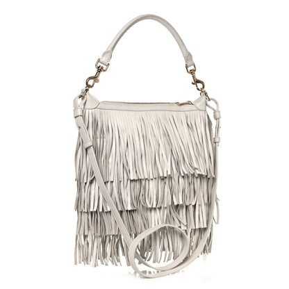 Saint Laurent Calfskin Small Emmanuelle Fringe Hobo Bag White 3 of 12