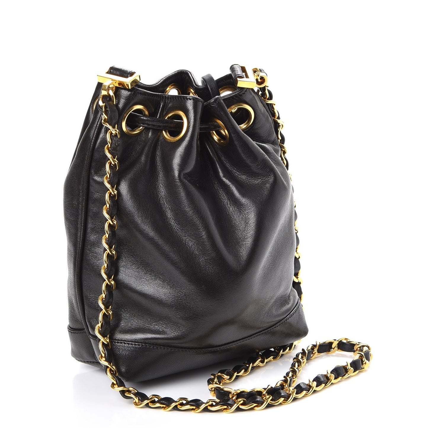 Lambskin CC Drawstring Bag Black