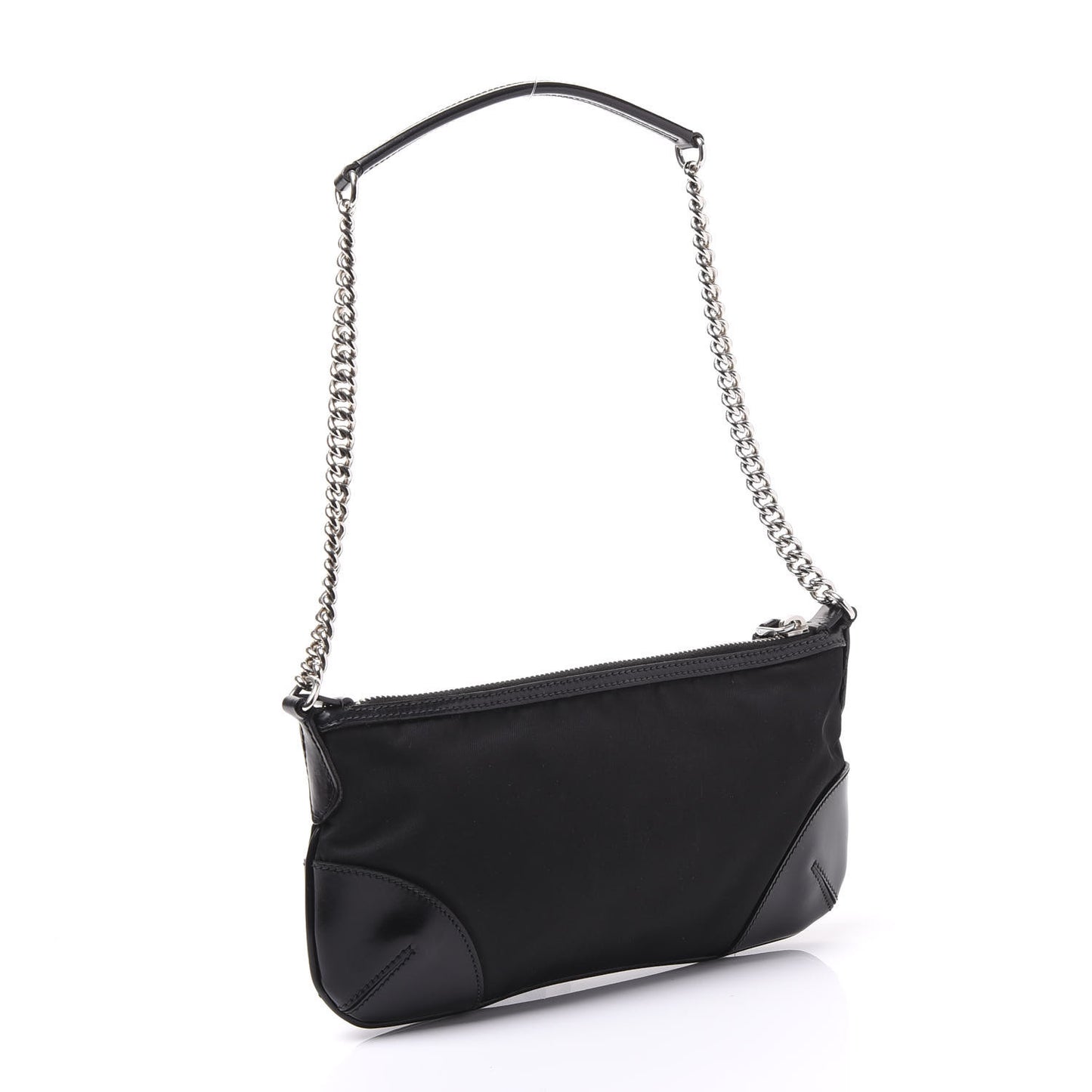 Tessuto Nylon Calfskin Chain Pochette Black