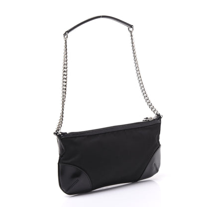Prada Tessuto Nylon Calfskin Chain Pochette Black 2 of 8