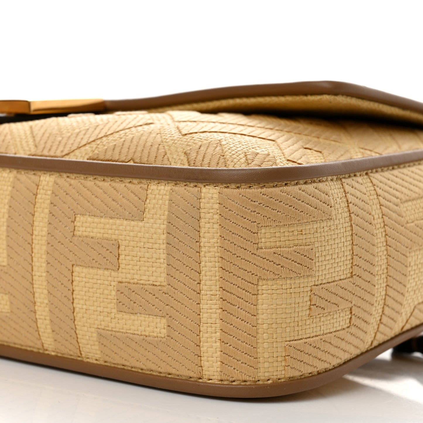 Raffia Vitello King Lucido FF Embroidered Baguette Grano Sand