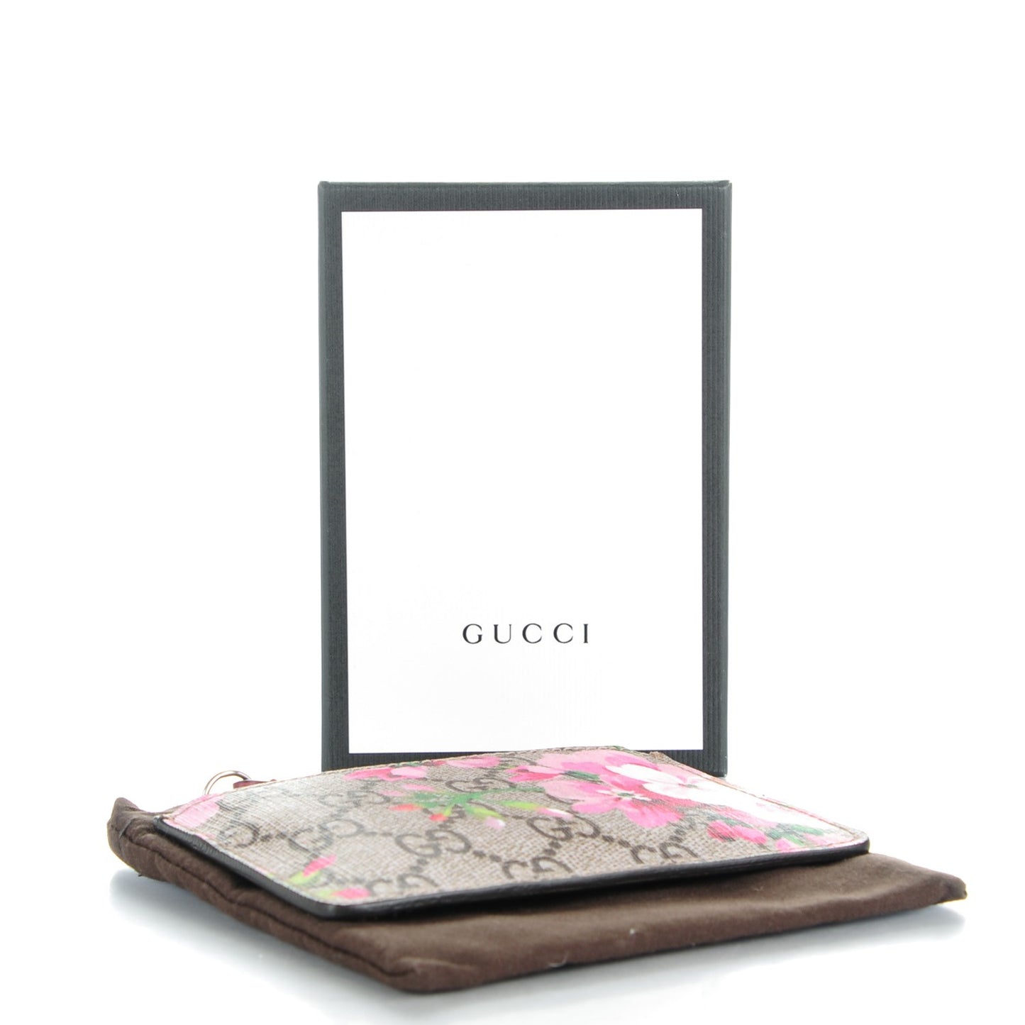 GG Supreme Monogram Blooms Key Ring Coin Case Beige Multicolor Dry Rose