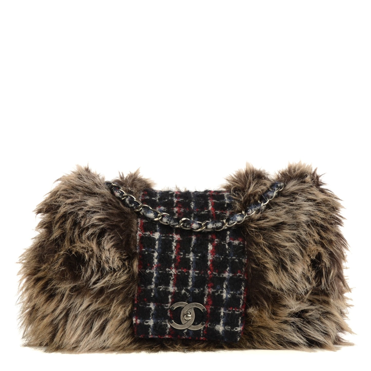 Tweed Arctic Fantasy Fur Flap Blue Red