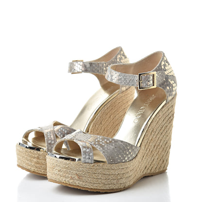Jimmy Choo Metallic Printed Suede Pallis Wedge Sandals 36 Light Kaki 3 of 9