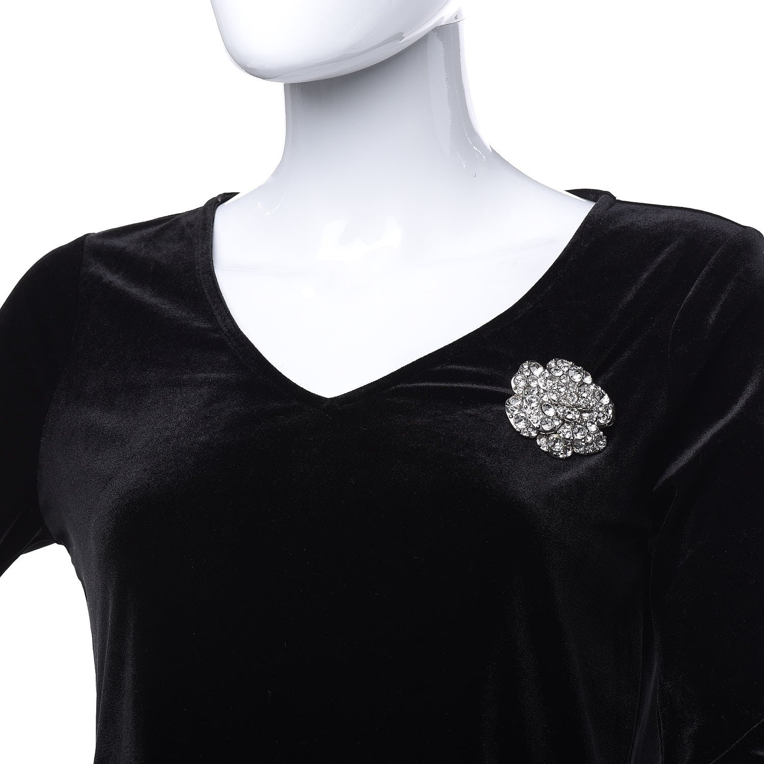 Chanel Swarovski Crystal Camellia CC Brooch Silver 2 of 6