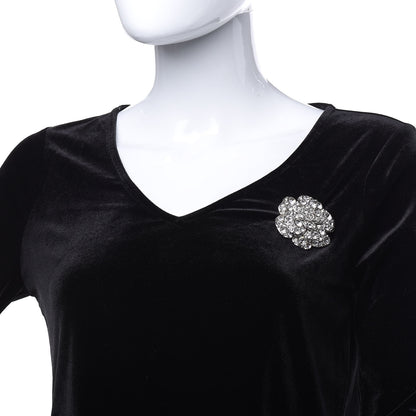 Chanel Swarovski Crystal Camellia CC Brooch Silver 2 of 6