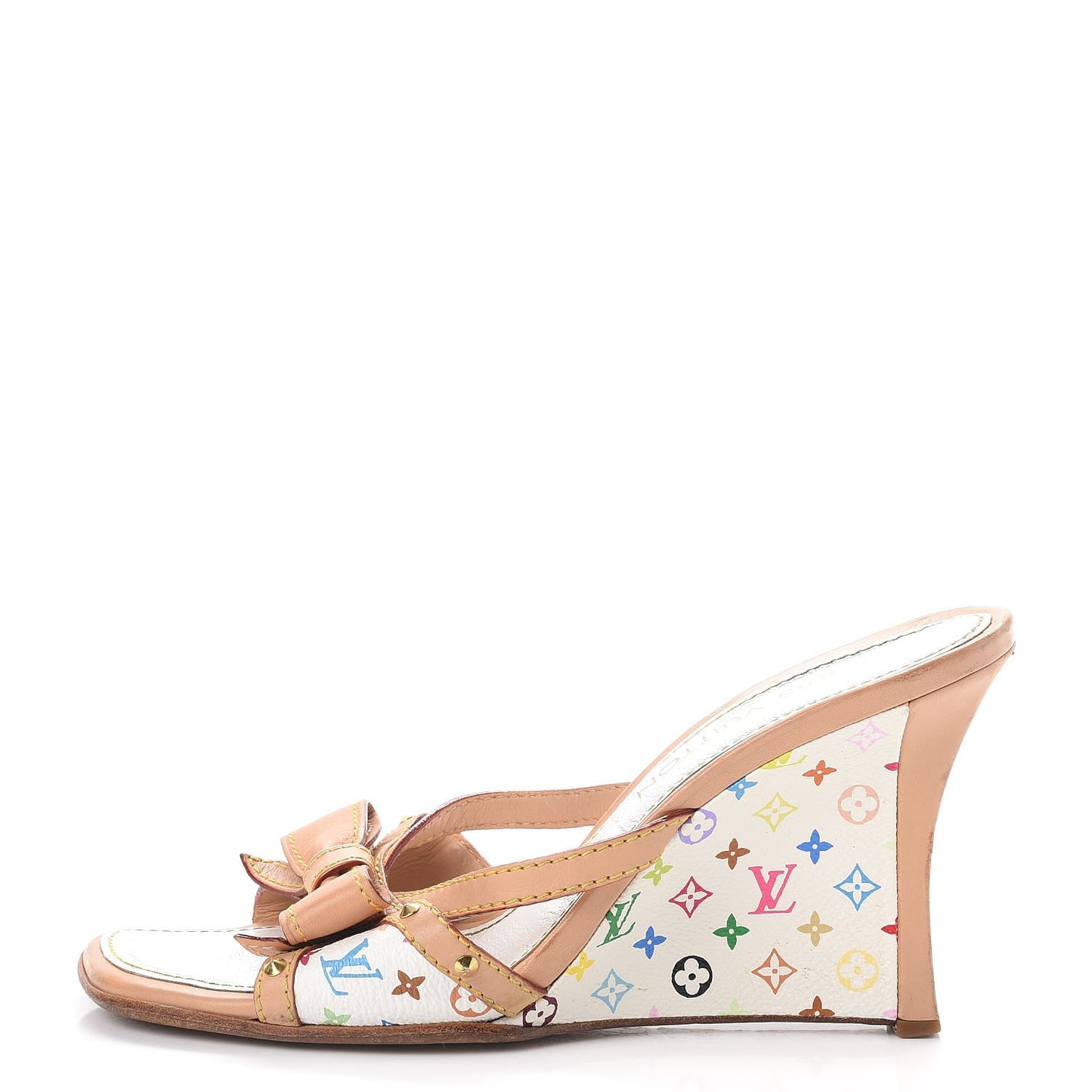 Monogram Multicolor Bow Wedge Sandals 39 White