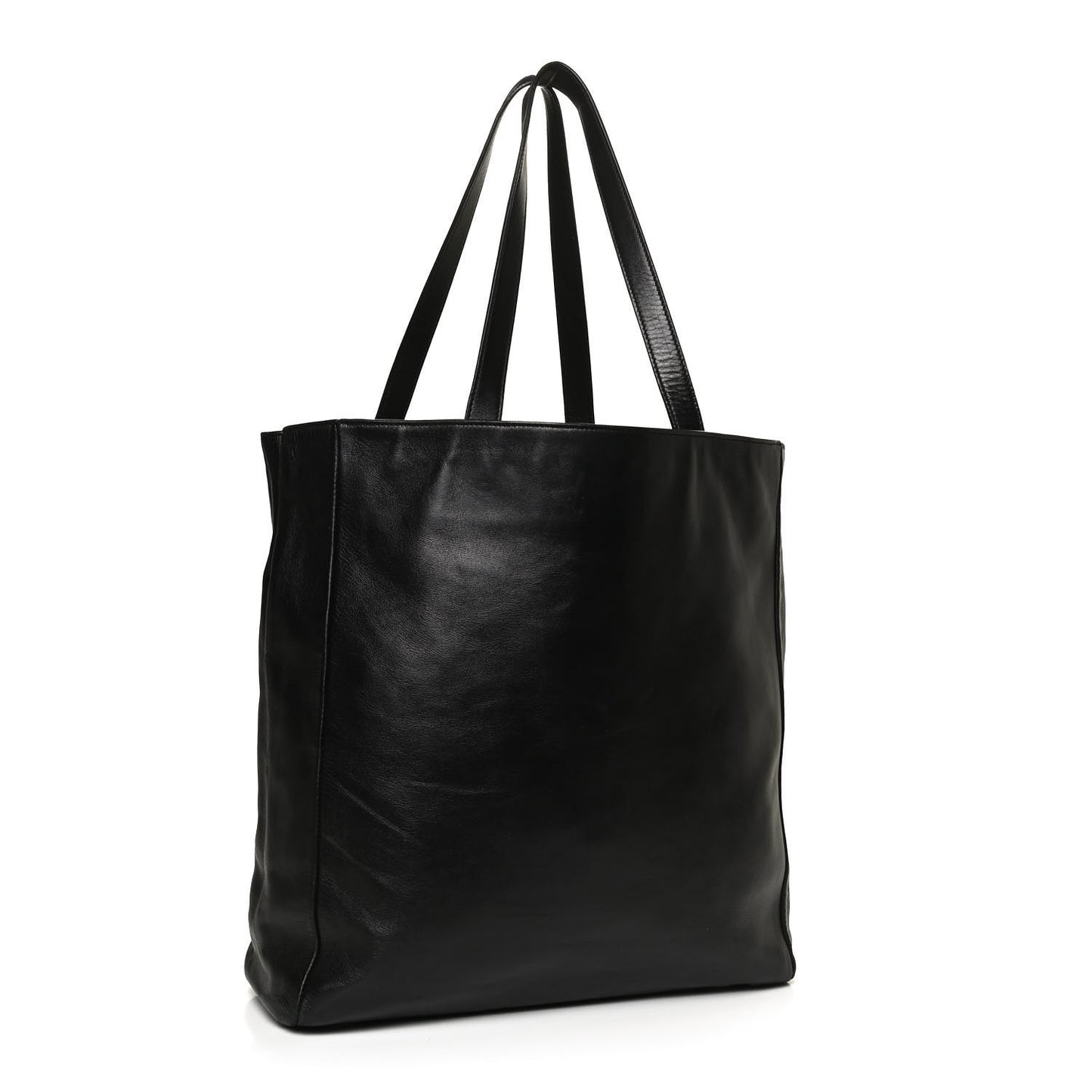 Calfskin Canvas North South Reversible Shopping Tote Black