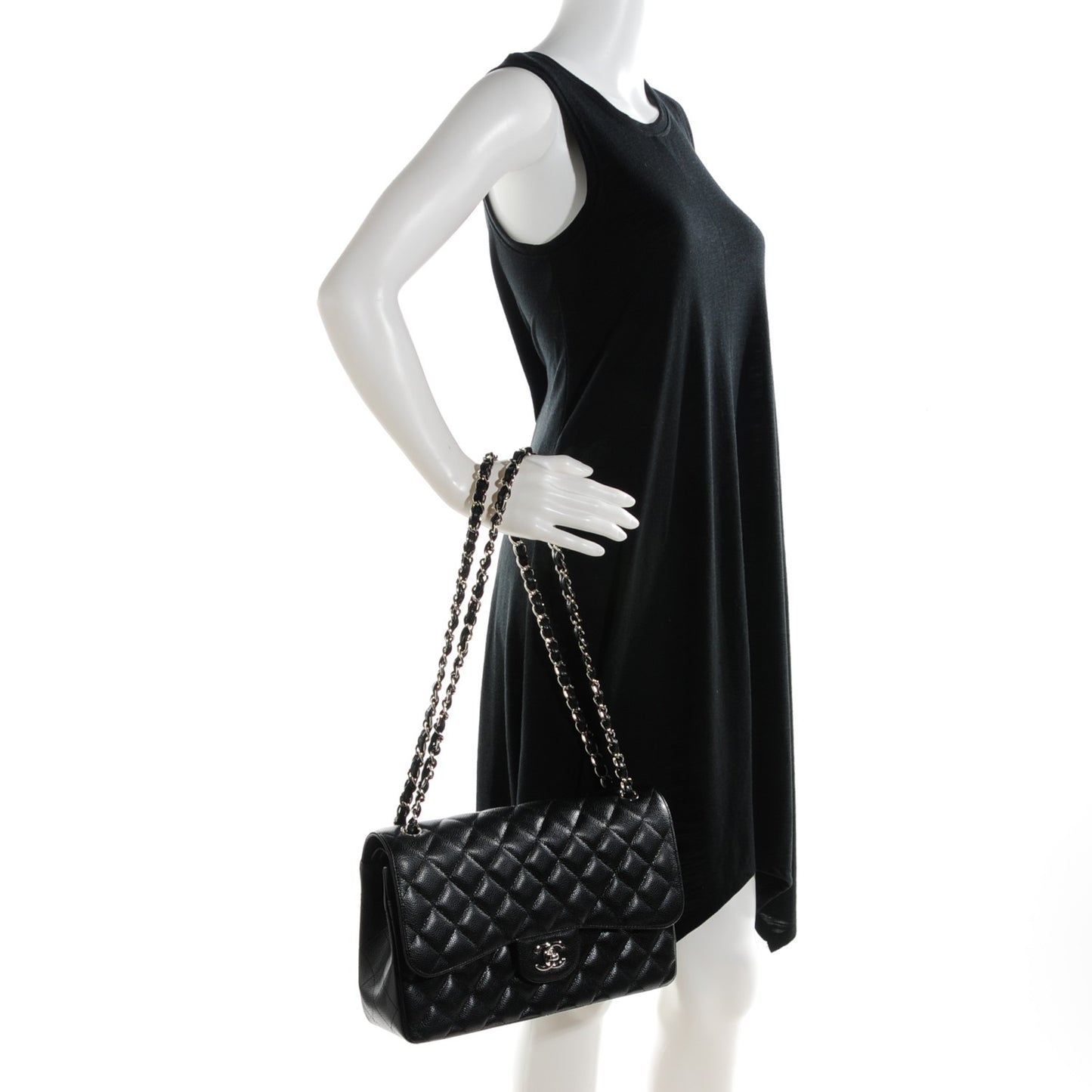 Caviar Quilted Jumbo Double Flap Black