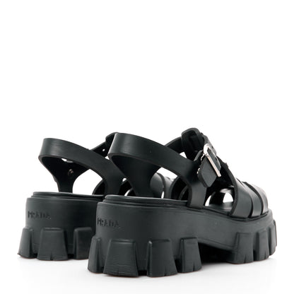 Prada Foam Rubber Triangle Logo Monolith 55mm Cage Sandals 36 Black 4 of 11