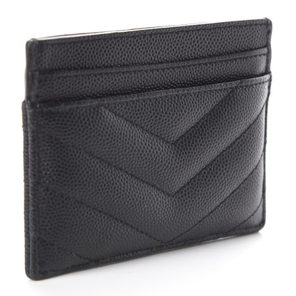 Saint Laurent Grain De Poudre Matelasse Chevron Monogram Credit Card Case Black 2 of 3