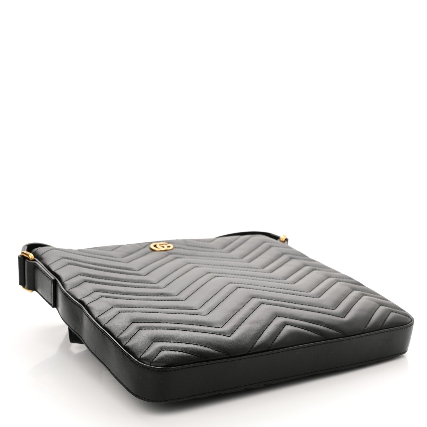 Calfskin Matelasse GG Marmont Flat Messenger Bag Black