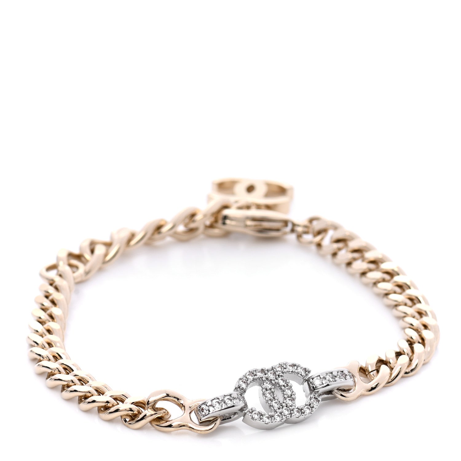 Chanel Crystal Chain CC Link Bracelet Gold Silver 1 of 5