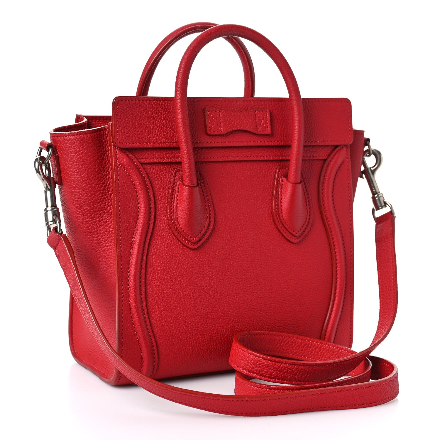 Celine Drummed Calfskin Nano Luggage Red 3 of 9
