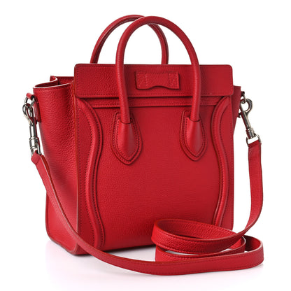 Celine Drummed Calfskin Nano Luggage Red 3 of 9