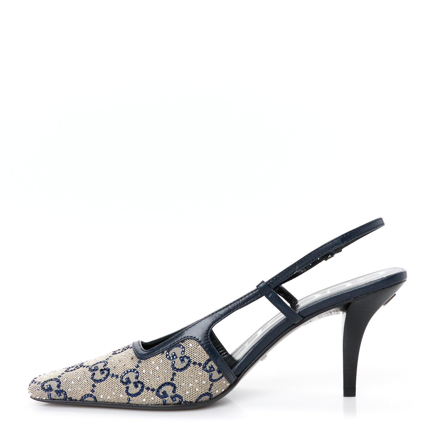 Gucci GG Monogram Malaga Kid Crystal Square G 75mm Slingback Pumps 38 Beige Blue 1 of 10