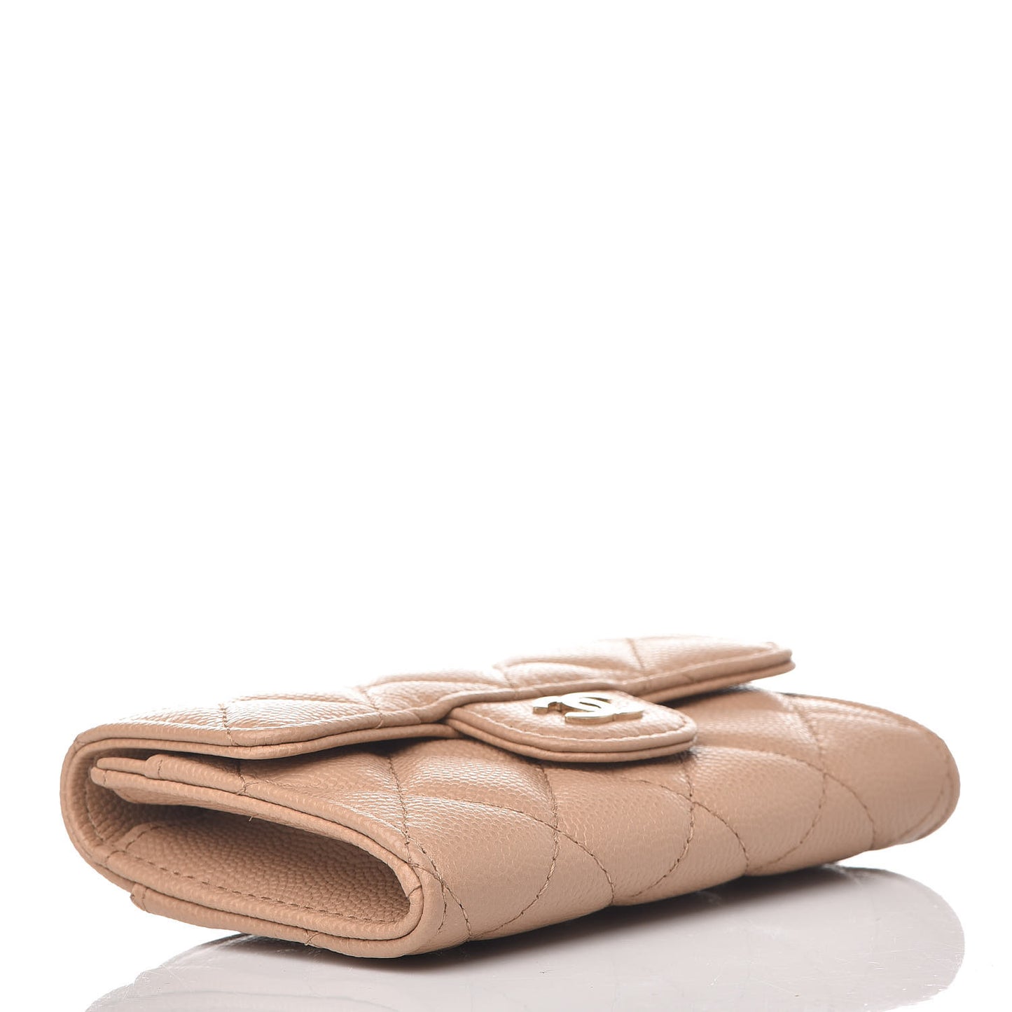 Caviar Quilted Flap Card Holder Wallet Beige