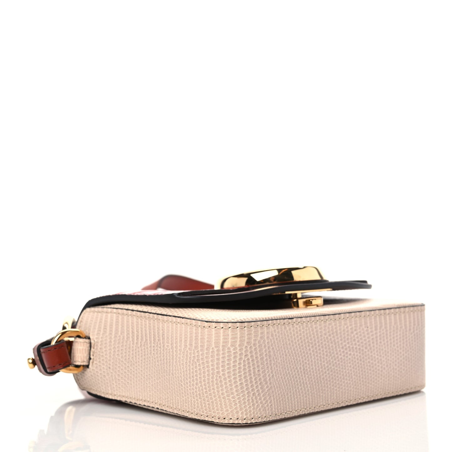 Calfskin Crocodile Embossed Mini C Double Carry Pink Red