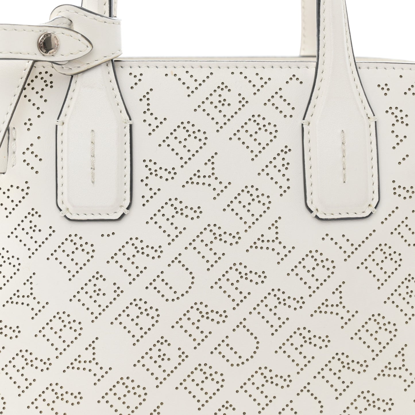 Calfskin Perforated Small Banner Tote Chalk White