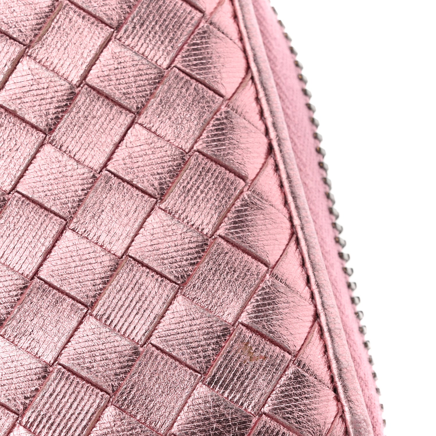Bottega Veneta Metallic Nappa Intrecciato Zip Around Wallet Pink 8 of 9