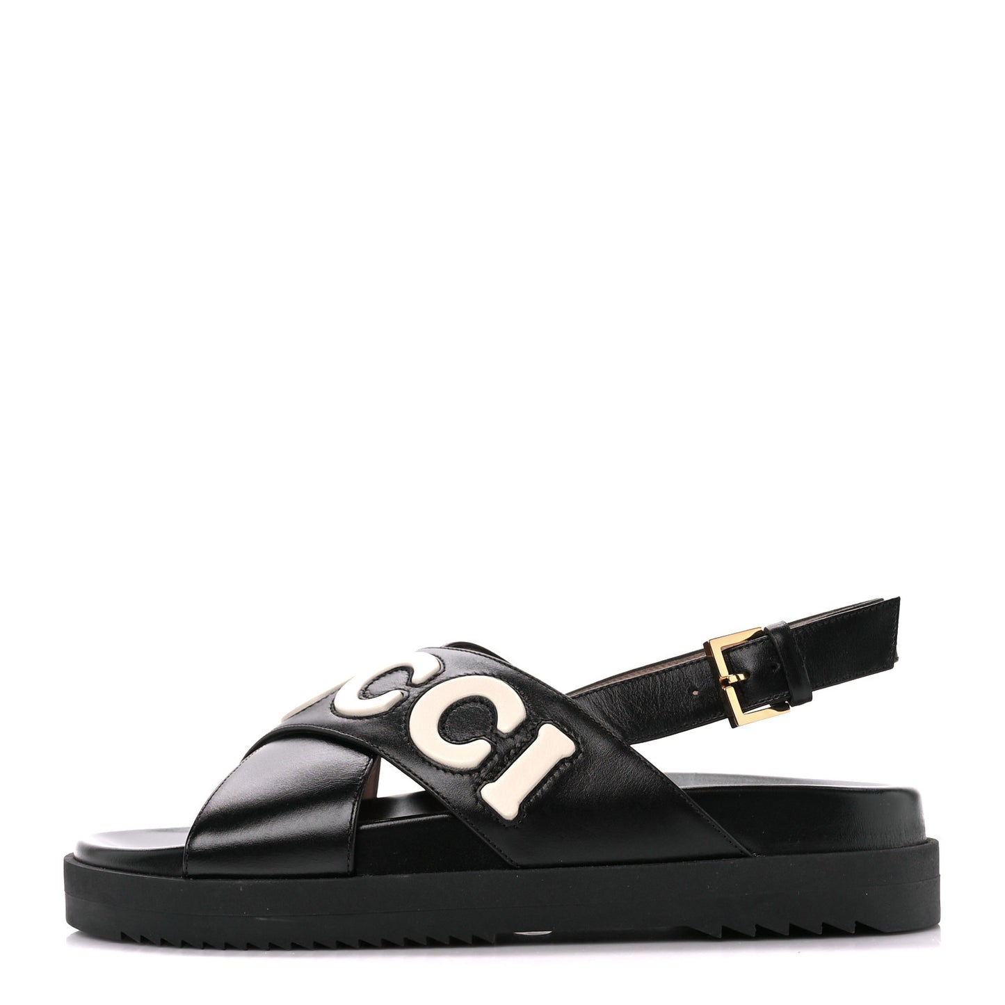 Logo Calfskin Slingback Sandals 38 Black