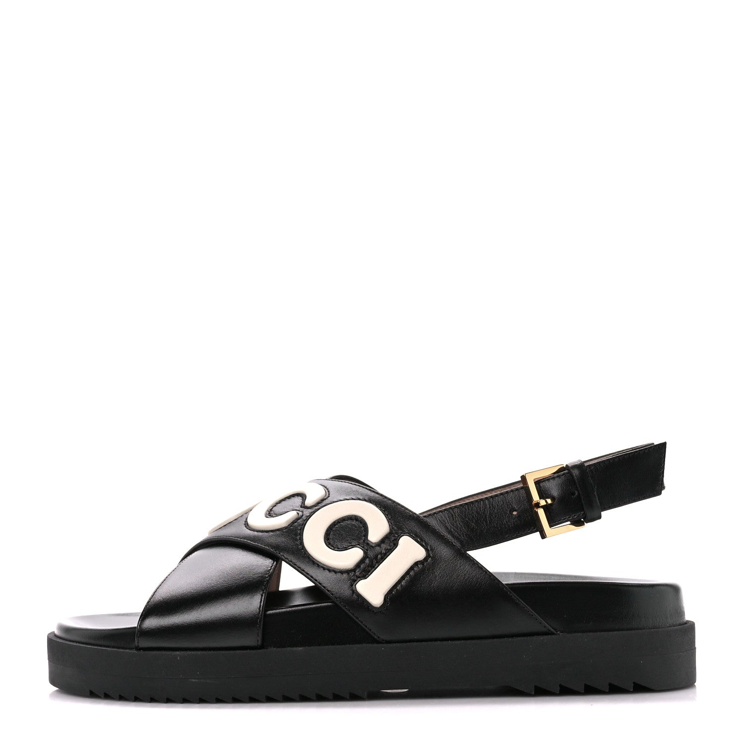 Gucci Logo Calfskin Slingback Sandals 38 Black 1 of 9