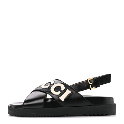 Gucci Logo Calfskin Slingback Sandals 38 Black 1 of 9