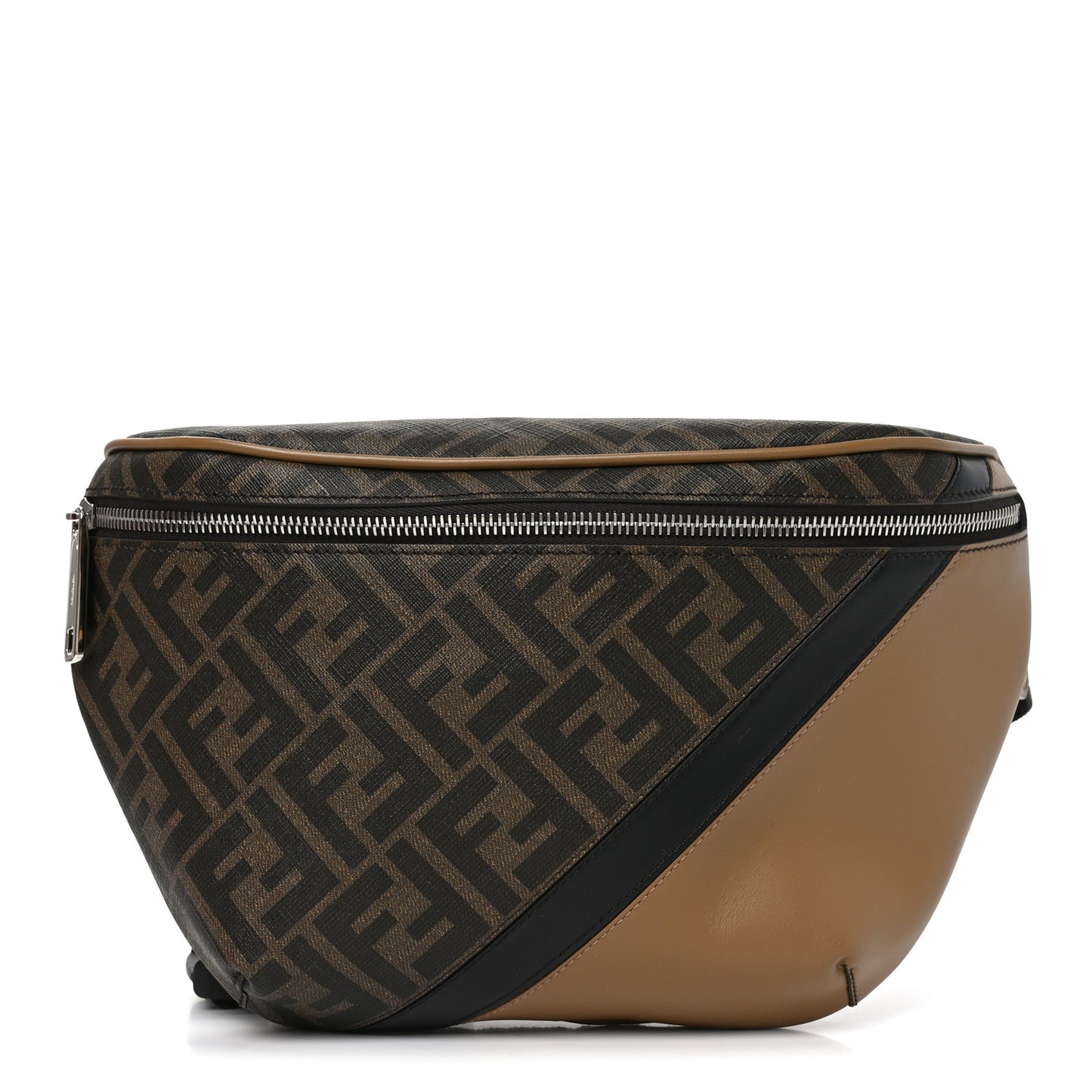 Glazed Fabric Vitello Liberty FF 1974 Diagonal Belt Bag Tobacco Miele Scuro Black
