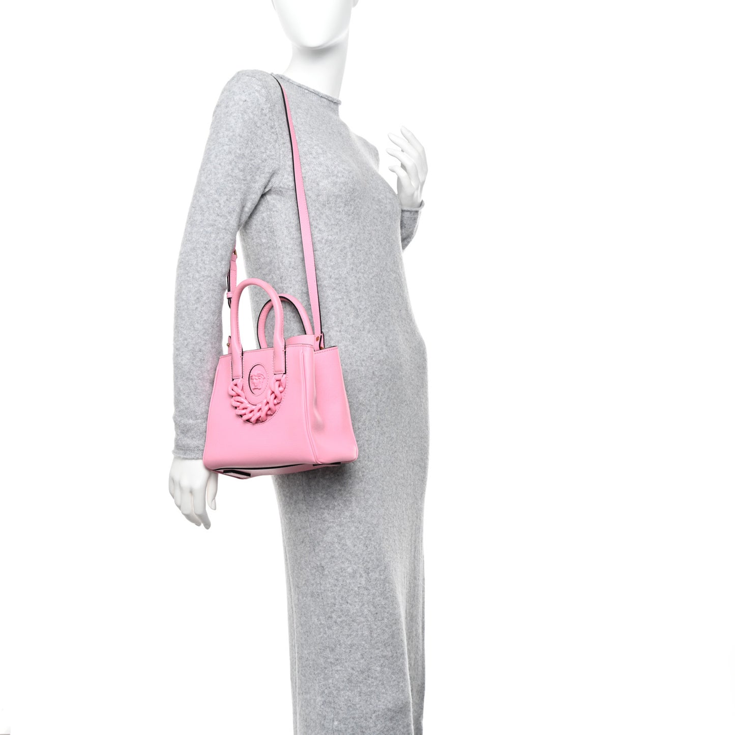 Grained Calfskin Small La Medusa Chain Tote Baby Pink