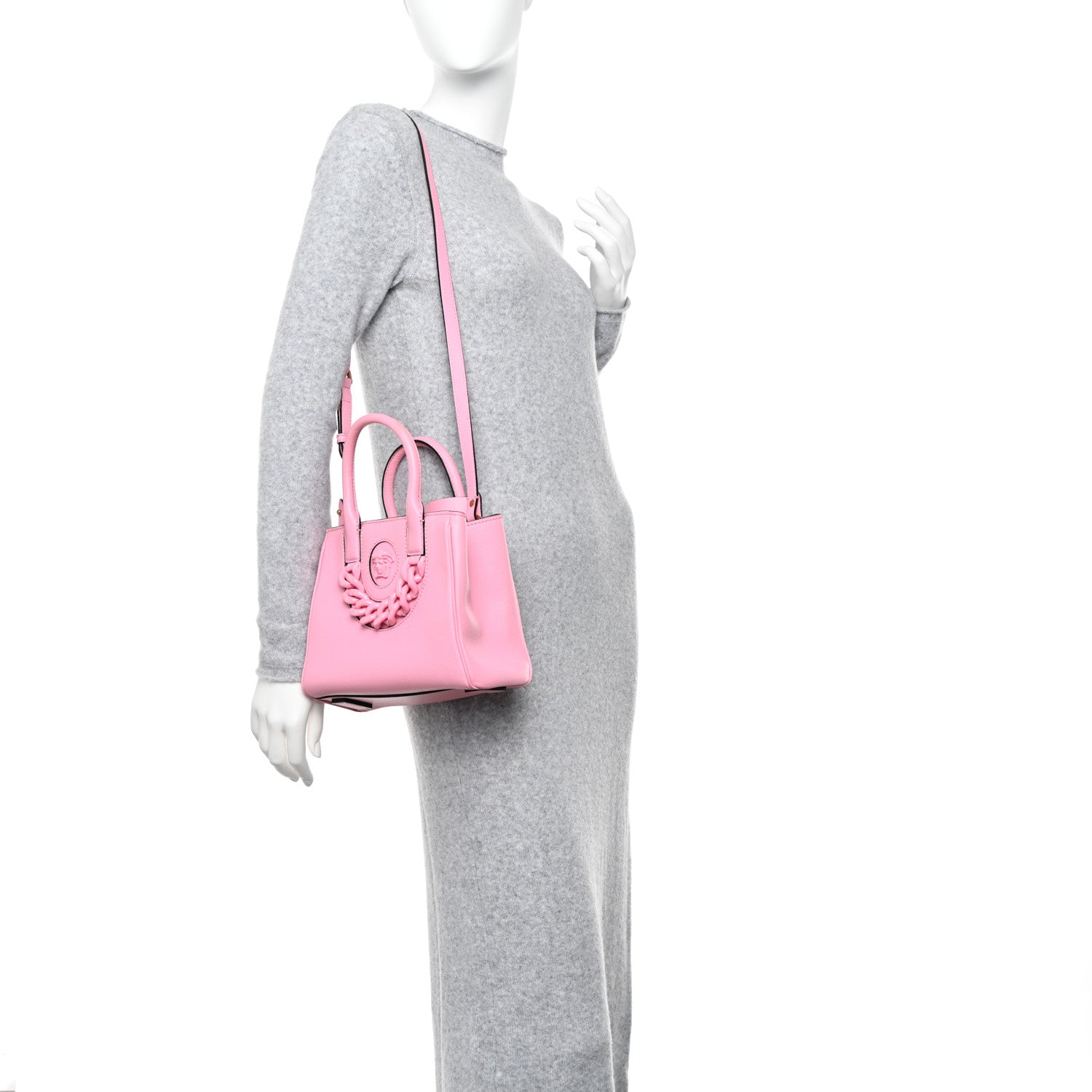 Versace Grained Calfskin Small La Medusa Chain Tote Baby Pink 2 of 9
