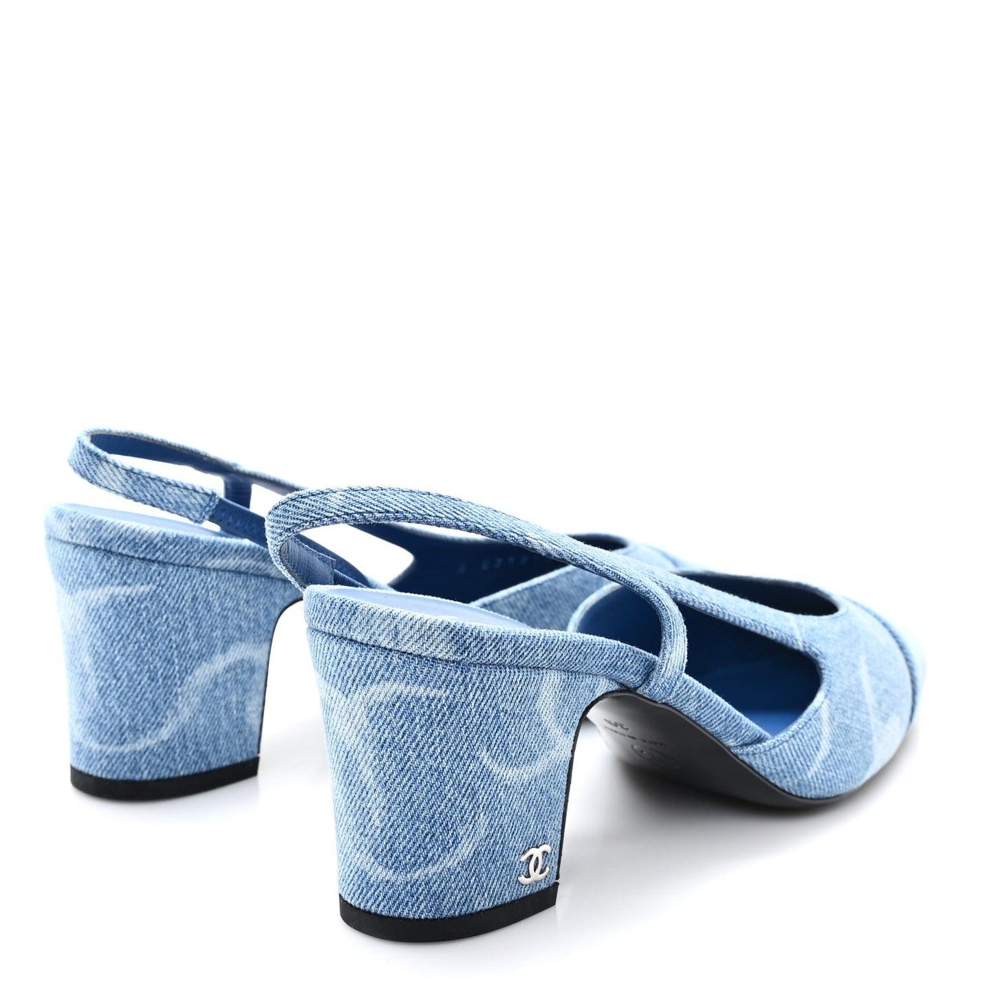 Printed Denim Cap Toe CC Slingback Pumps 39 Light Blue White