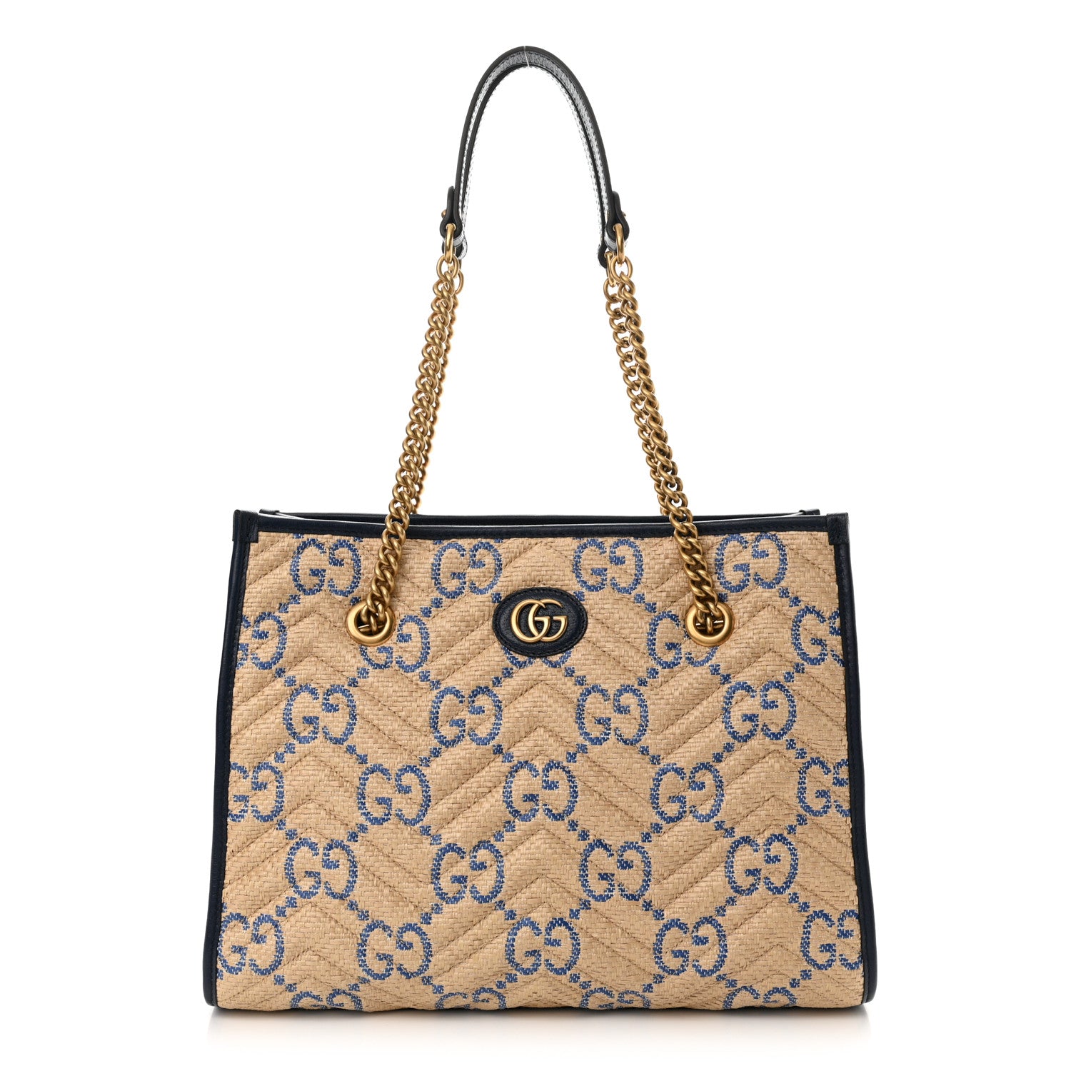 Gucci Raffia GG Monogram Matelasse Medium GG Marmont Shoulder Tote Natural Royale Off White 1 of 10