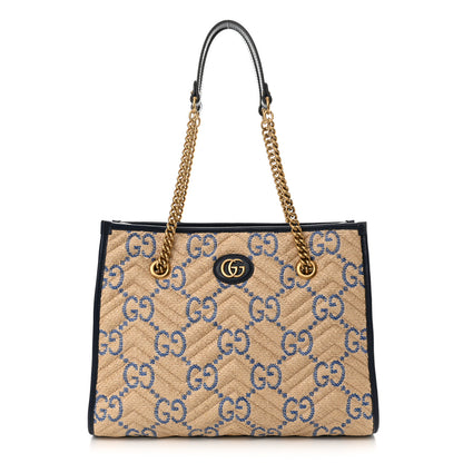 Gucci Raffia GG Monogram Matelasse Medium GG Marmont Shoulder Tote Natural Royale Off White 1 of 10