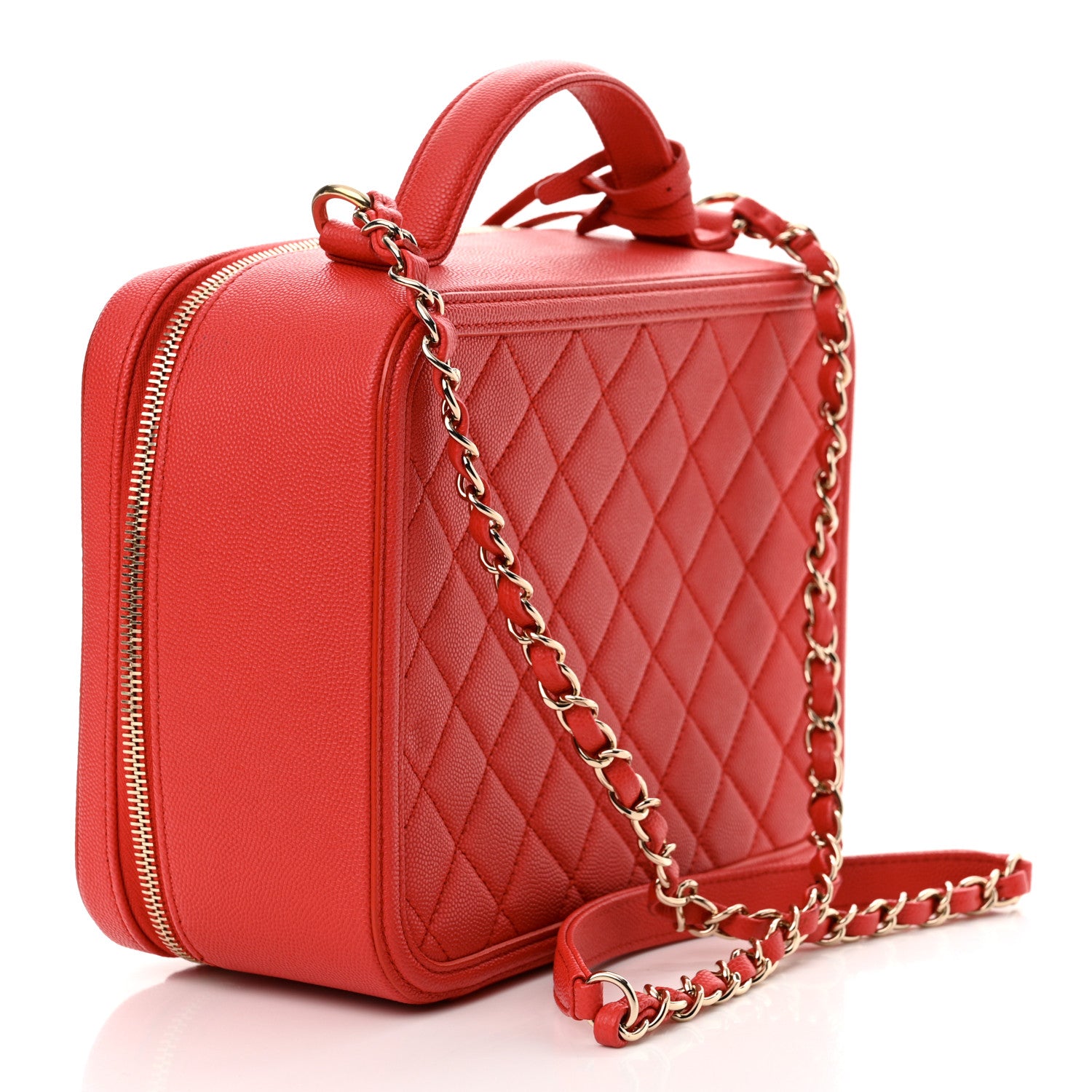 Chanel Caviar Quilted Large CC Filigree Vanity Case Red 4 of 13