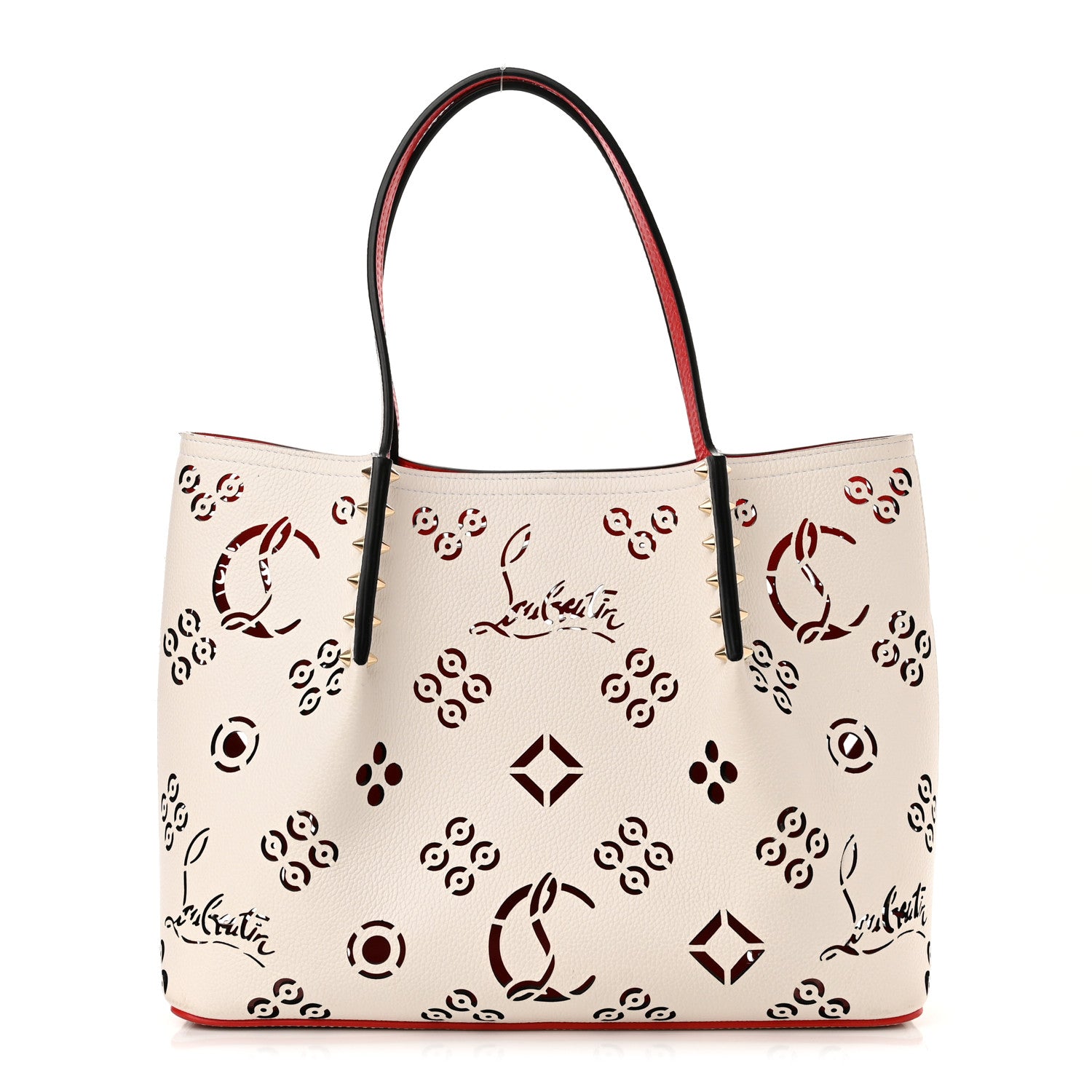 Christian Louboutin Calfskin Loubinthesky Small Perforated Cabarock Spikes Tote Snow 1 of 9
