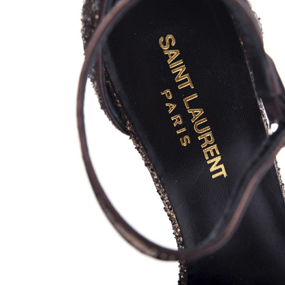 Saint Laurent Glitter Grosgrain Jane 100 Bow Ankle Strap Sandals 36.5 Bronze 8 of 11