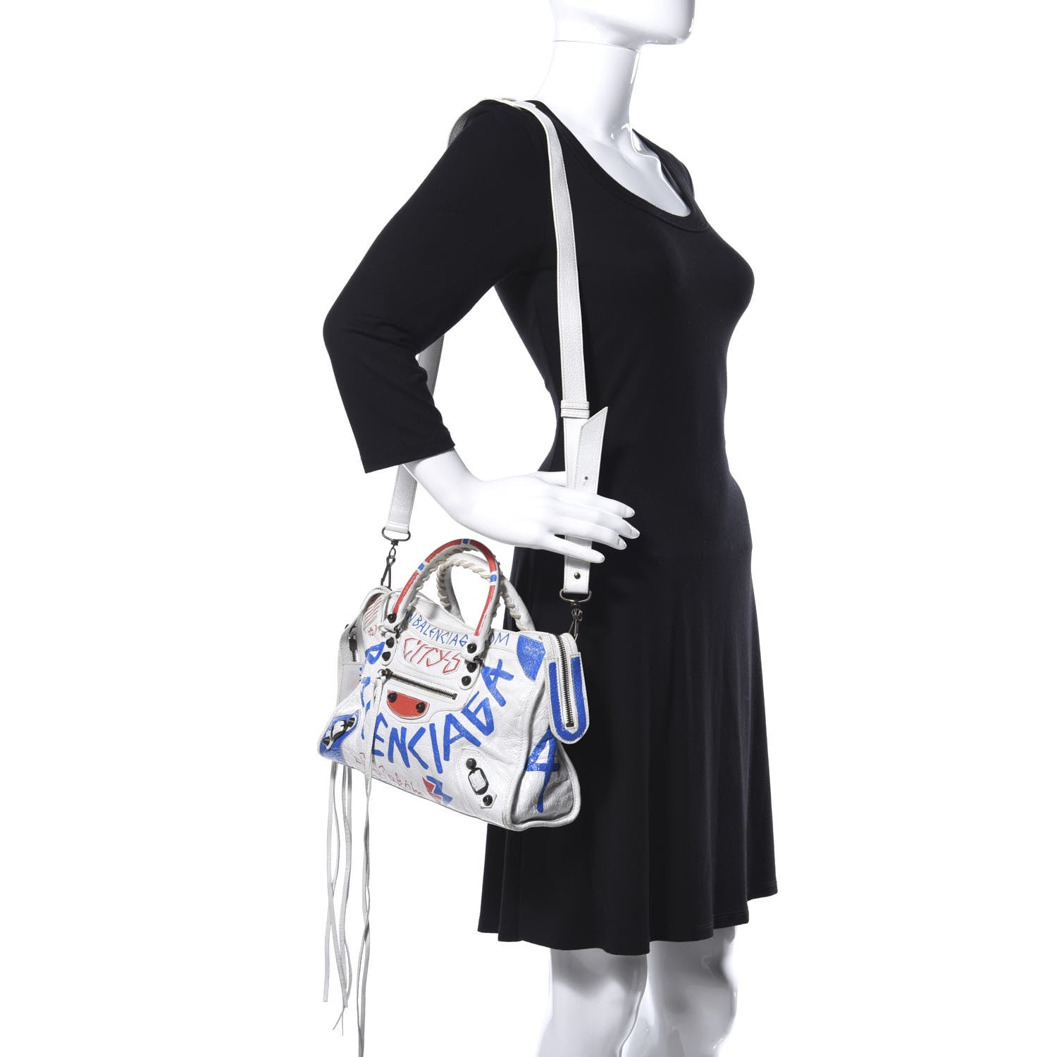 Balenciaga Agneau Graffiti All Over Classic Hardware S City White Bleu Rouge 2 of 21
