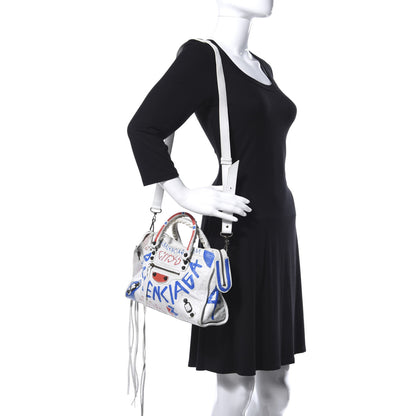 Balenciaga Agneau Graffiti All Over Classic Hardware S City White Bleu Rouge 2 of 21