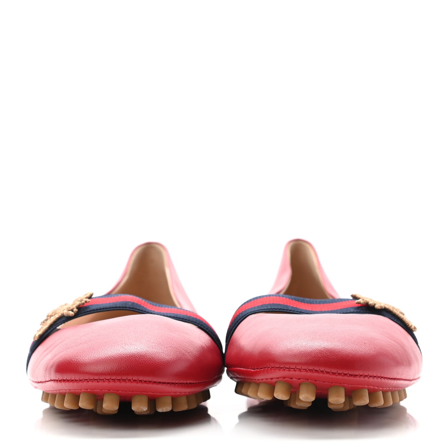 Gucci Calfskin Bayadere Bee Ballerina Flats 39 Hibiscus Red 2 of 8