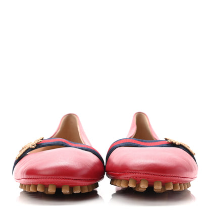 Gucci Calfskin Bayadere Bee Ballerina Flats 39 Hibiscus Red 2 of 8