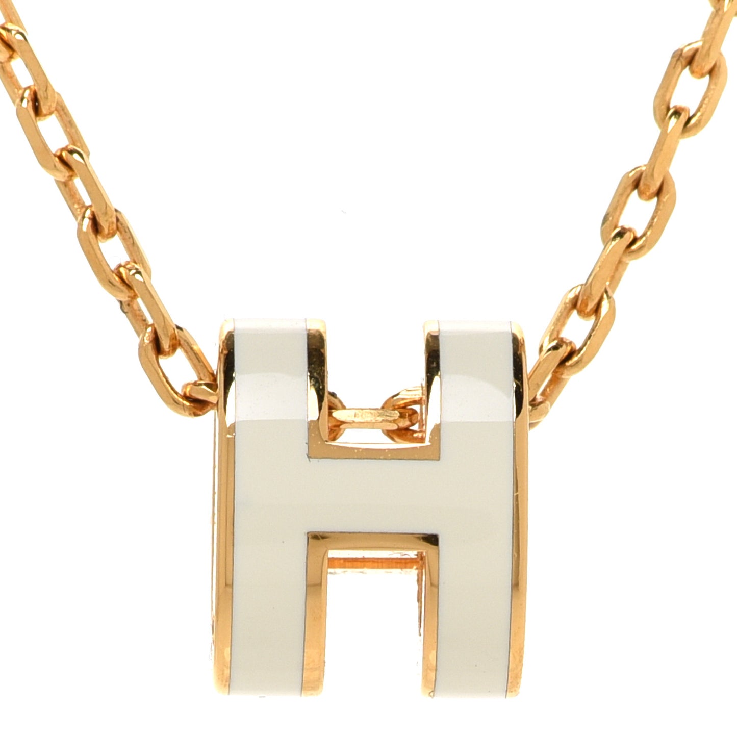 Lacquered Gold Mini Pop H Pendant Necklace White