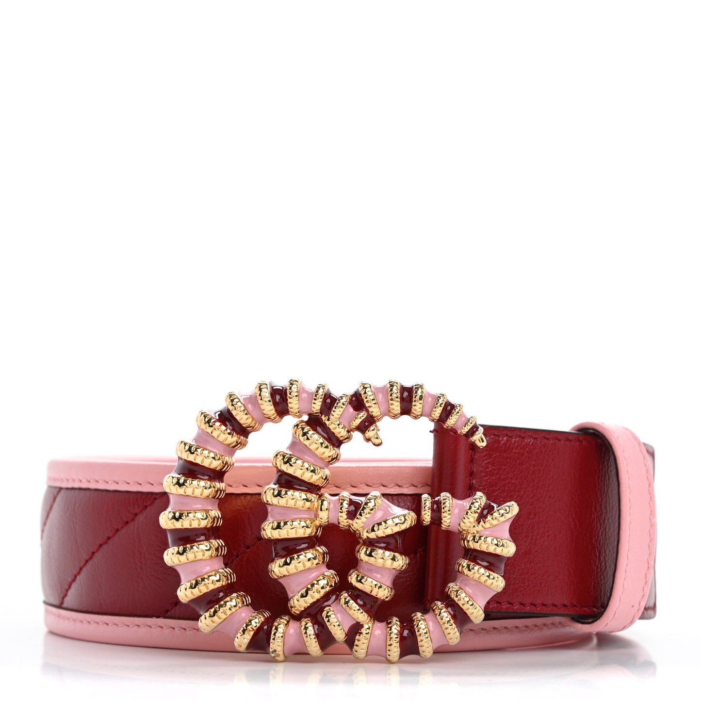 Vintage Effect Calfskin Matelasse Diagonal Enamel Double G 40mm Belt 75 30 Red Pink