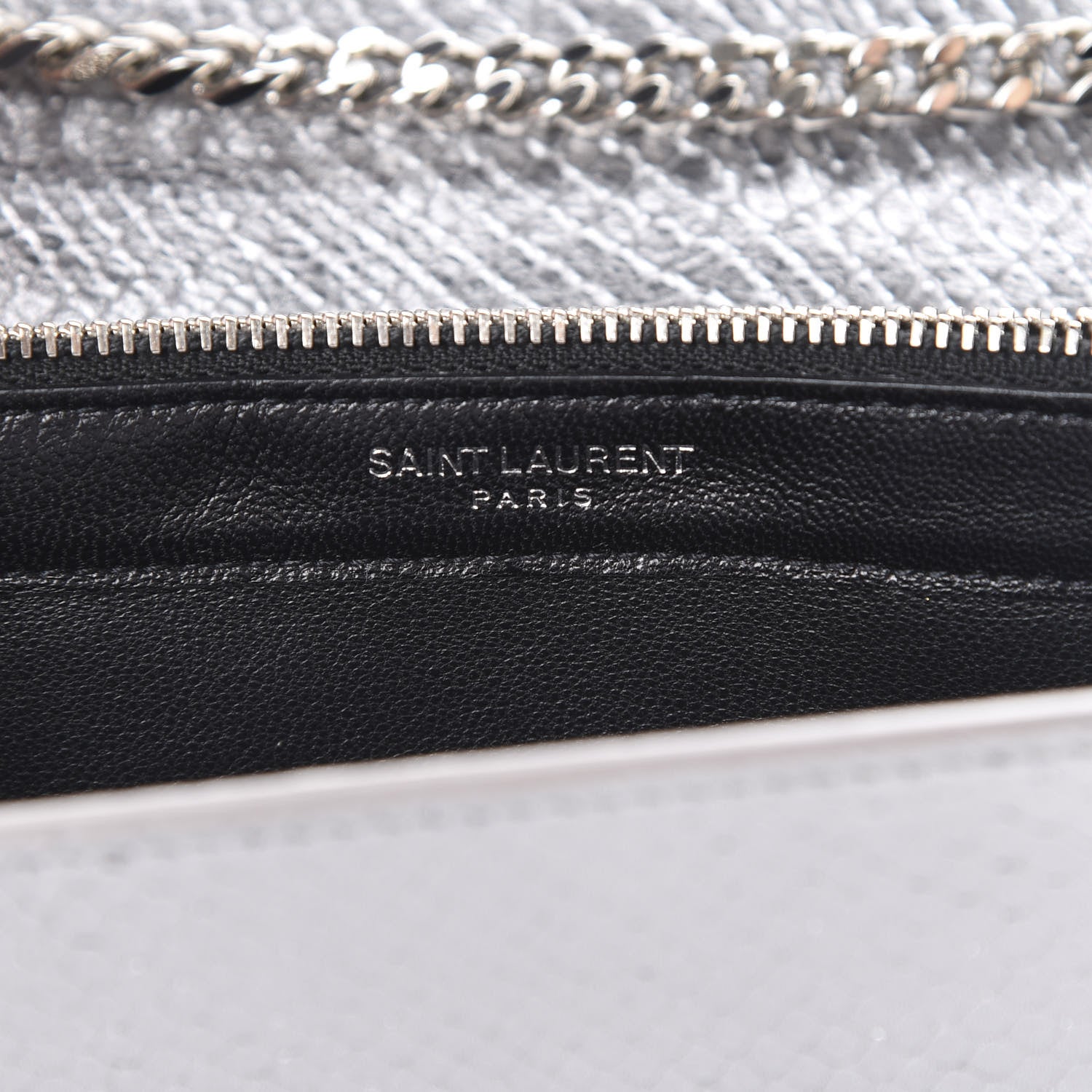 Saint Laurent Metallic Calfskin Python Embossed Monogram Chain Wallet Silver 5 of 13
